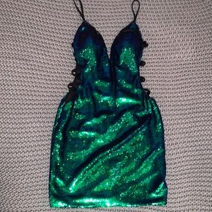 Emerald green/iridescent Jovani homecoming dress.
